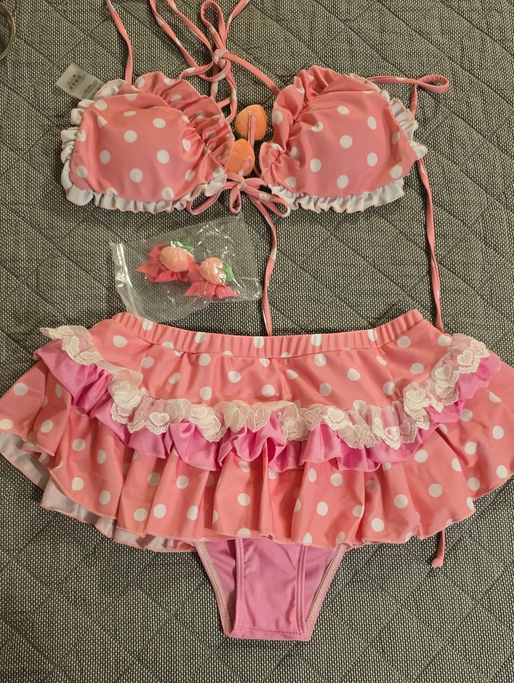 Pink Polka Dot Ruffled Women's Bikini Set